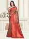 Deeva Sarees Brown Silk Saree With Red Border